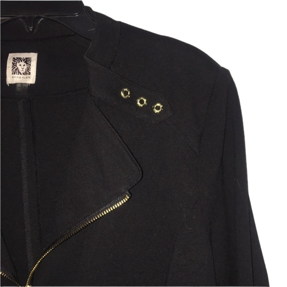 Anne Klein Black Moto Jacket w Gorgeous Gold Accents Small Shoulder Pads Stretch - Picture 6 of 13